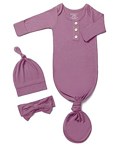 Newborn Baby Knotted Gown, Super Soft Silky Infant Sleeper, Baby Girl Sleep Gown with Mittens, Bow, and Hat Set - 29