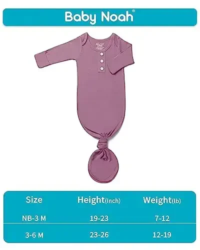 Newborn Baby Knotted Gown, Super Soft Silky Infant Sleeper, Baby Girl Sleep Gown with Mittens, Bow, and Hat Set - 6