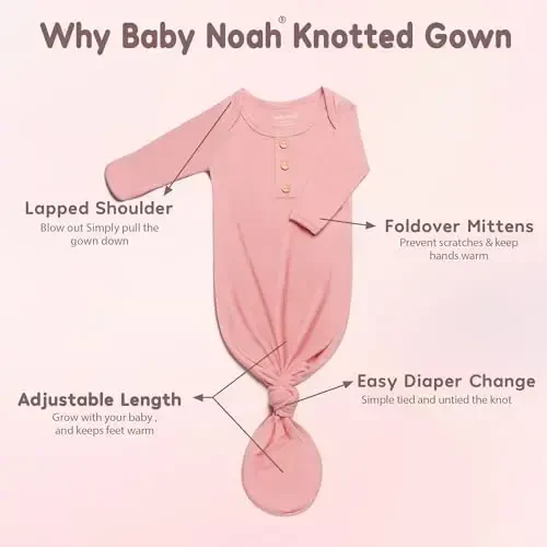 Newborn Baby Knotted Gown, Super Soft Silky Infant Sleeper, Baby Girl Sleep Gown with Mittens, Bow, and Hat Set - 5