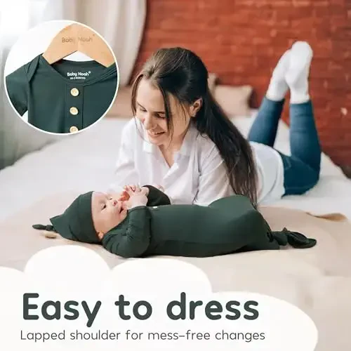 Newborn Baby Knotted Gown, Super Soft Silky Infant Sleeper, Baby Girl Sleep Gown with Mittens, Bow, and Hat Set - 3