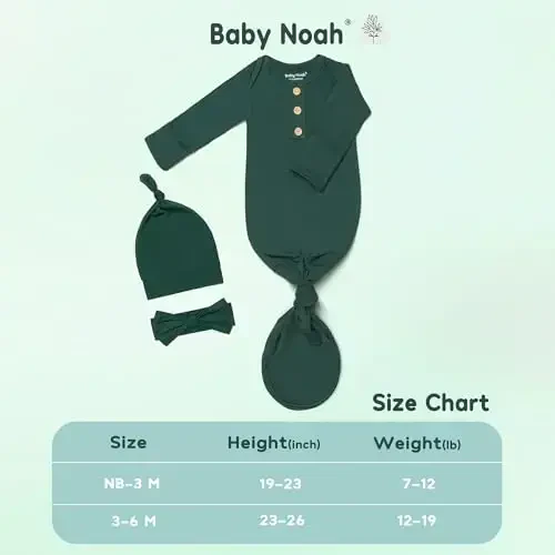 Newborn Baby Knotted Gown, Super Soft Silky Infant Sleeper, Baby Girl Sleep Gown with Mittens, Bow, and Hat Set - 7