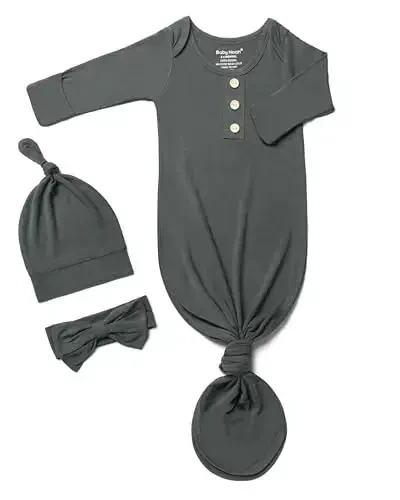 Newborn Baby Knotted Gown, Super Soft Silky Infant Sleeper, Baby Girl Sleep Gown with Mittens, Bow, and Hat Set - 1