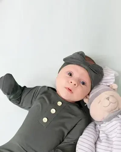Newborn Baby Knotted Gown, Super Soft Silky Infant Sleeper, Baby Girl Sleep Gown with Mittens, Bow, and Hat Set - 5