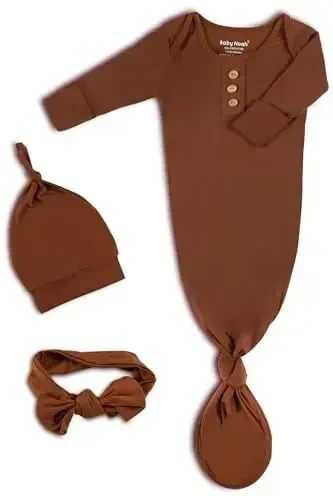 Newborn Baby Knotted Gown, Super Soft Silky Infant Sleeper, Baby Girl Sleep Gown with Mittens, Bow, and Hat Set - Modazone