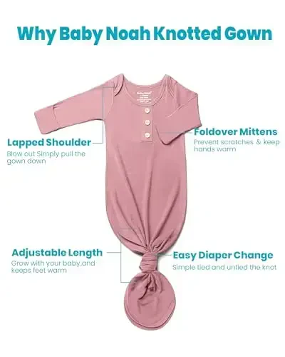 Newborn Baby Knotted Gown, Super Soft Silky Infant Sleeper, Baby Girl Sleep Gown with Mittens, Bow, and Hat Set - 4