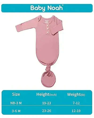 Newborn Baby Knotted Gown, Super Soft Silky Infant Sleeper, Baby Girl Sleep Gown with Mittens, Bow, and Hat Set - 7
