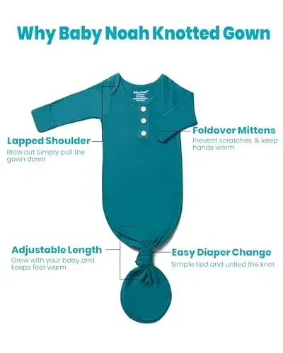 Newborn Baby Knotted Gown, Super Soft Silky Infant Sleeper, Baby Girl Sleep Gown with Mittens, Bow, and Hat Set - 4