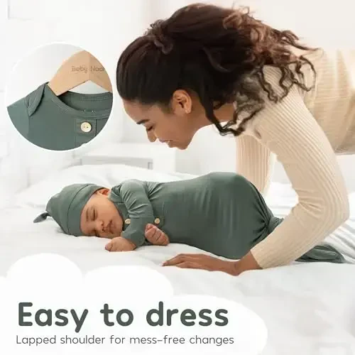 Newborn Baby Knotted Gown, Super Soft Silky Infant Sleeper, Baby Girl Sleep Gown with Mittens, Bow, and Hat Set - 3