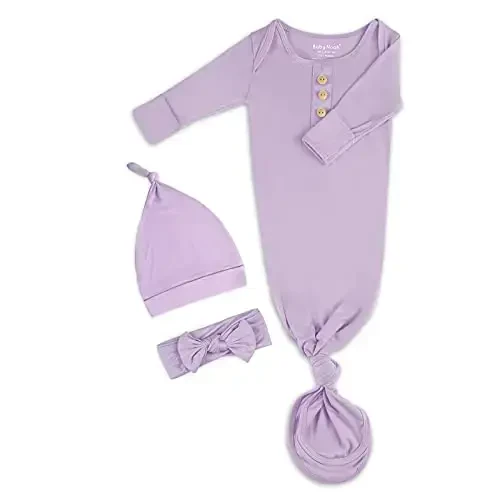 Newborn Baby Knotted Gown, Super Soft Silky Infant Sleeper, Baby Girl Sleep Gown with Mittens, Bow, and Hat Set 