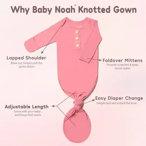 Newborn Baby Knotted Gown, Super Soft Silky Infant Sleeper, Baby Girl Sleep Gown with Mittens, Bow, and Hat Set - 5