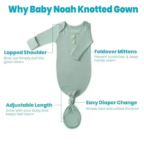 Newborn Baby Knotted Gown, Super Soft Silky Infant Sleeper, Baby Girl Sleep Gown with Mittens, Bow, and Hat Set - 5