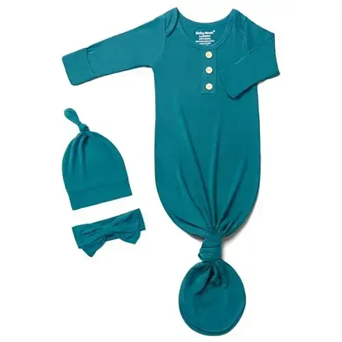 Newborn Baby Knotted Gown, Super Soft Silky Infant Sleeper, Baby Girl Sleep Gown with Mittens, Bow, and Hat Set - MODAZONE