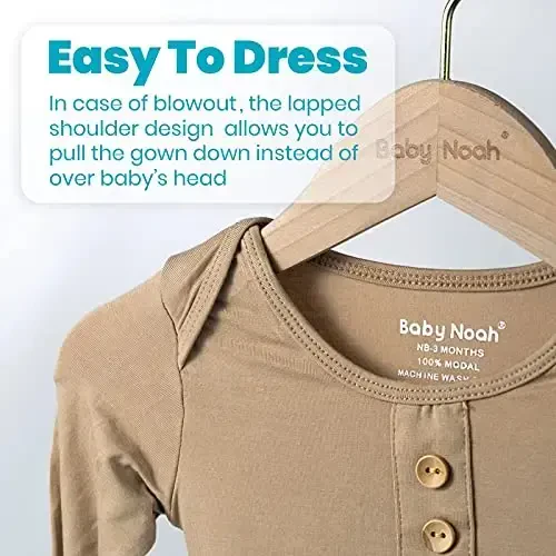 Newborn Baby Knotted Gown, Super Soft Silky Infant Sleeper, Baby Girl Sleep Gown with Mittens, Bow, and Hat Set - 4