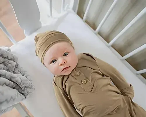 Newborn Baby Knotted Gown, Super Soft Silky Infant Sleeper, Baby Girl Sleep Gown with Mittens, Bow, and Hat Set - 6