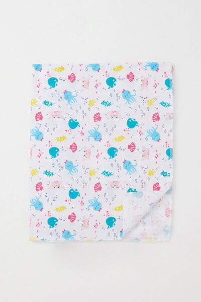 Newborn Baby Muslin Blanket Cute Sea Animals Patterned Standard, White - BREEZE (1)