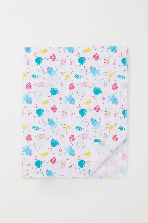 Newborn Baby Muslin Blanket Cute Sea Animals Patterned Standard, White - 2