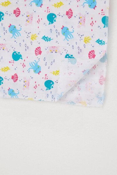 Newborn Baby Muslin Blanket Cute Sea Animals Patterned Standard, White - 3