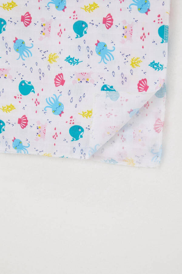 Newborn Baby Muslin Blanket Cute Sea Animals Patterned Standard, White - 3