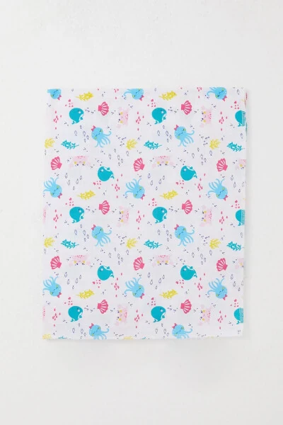 Newborn Baby Muslin Blanket Cute Sea Animals Patterned Standard, White - Modazone