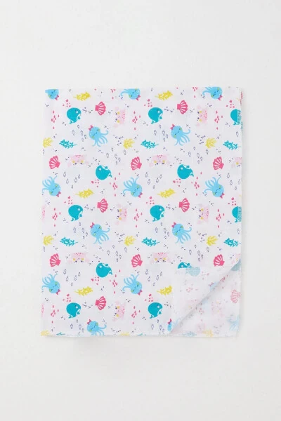 Newborn Baby Muslin Blanket Cute Sea Animals Patterned Standard, White - Modazone (1)
