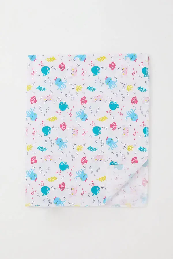 Newborn Baby Muslin Blanket Cute Sea Animals Patterned Standard, White - 2