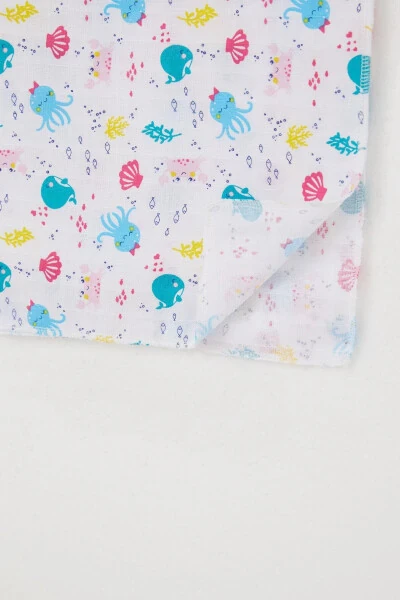 Newborn Baby Muslin Blanket Cute Sea Animals Patterned Standard, White - 3