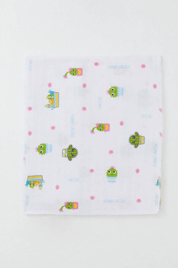 Newborn Baby Muslin Blanket Fun Cacti Standard, White - 1