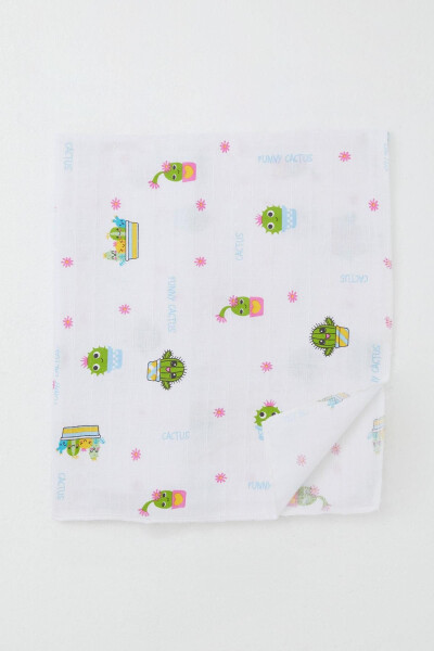 Newborn Baby Muslin Blanket Fun Cacti Standard, White - BREEZE (1)