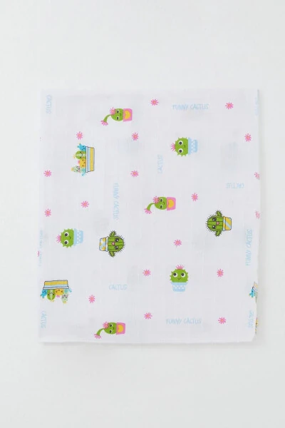 Newborn Baby Muslin Blanket Fun Cacti Standard, White - Modazone