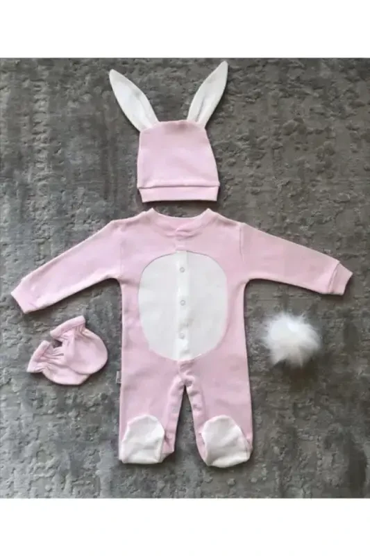 Newborn Baby Pink Bunny Jumpsuit Set - GENEL MARKALAR