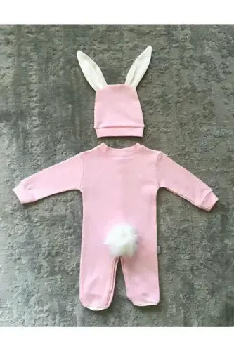 Newborn Baby Pink Bunny Jumpsuit Set - 2