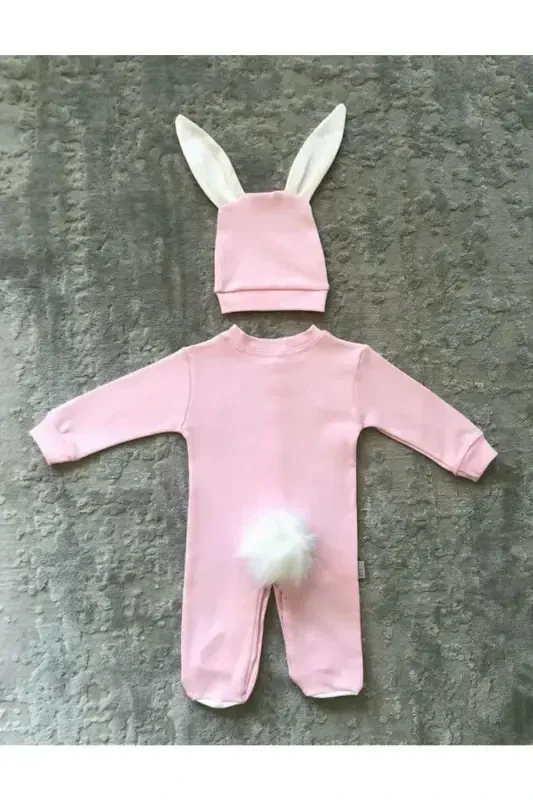 Newborn Baby Pink Bunny Jumpsuit Set - 2