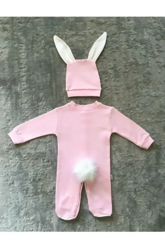 Newborn Baby Pink Bunny Jumpsuit Set - 4
