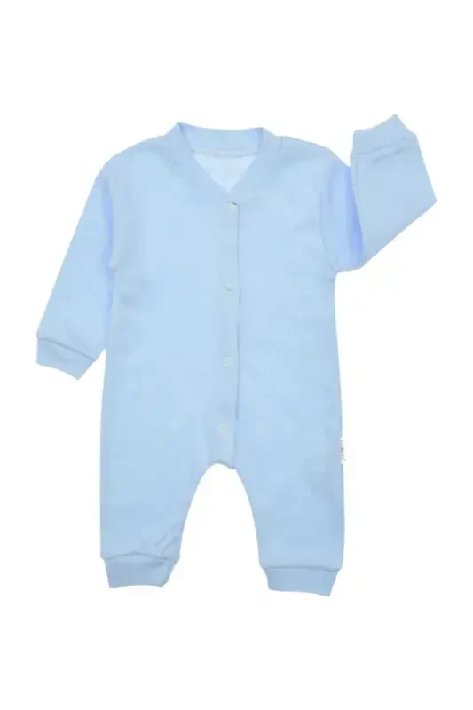 Newborn Baby Plain Snap-on Unisex Baby Romper 100% Cotton Flexible 1-3-6 Months-Blue - 2