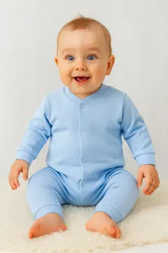 Newborn Baby Plain Snap-on Unisex Baby Romper 100% Cotton Flexible 1-3-6 Months-Blue - 6