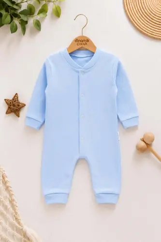 Newborn Baby Plain Snap-on Unisex Baby Romper 100% Cotton Flexible 1-3-6 Months-Blue 