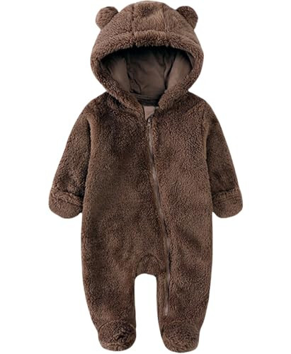 Newborn Baby Romper Fleece Onesie Jumpsuit Toddler Warm Hooded Outwear Outfits for Infant - 1