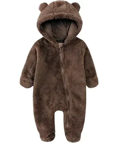 Newborn Baby Romper Fleece Onesie Jumpsuit Toddler Warm Hooded Outwear Outfits for Infant - 1