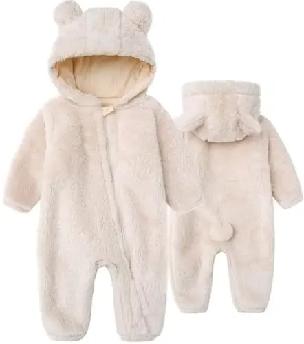 Newborn Baby Romper Fleece Onesie Jumpsuit Toddler Warm Hooded Outwear Outfits for Infant - 6