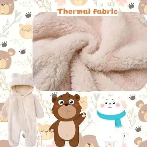 Newborn Baby Romper Fleece Onesie Jumpsuit Toddler Warm Hooded Outwear Outfits for Infant - 4