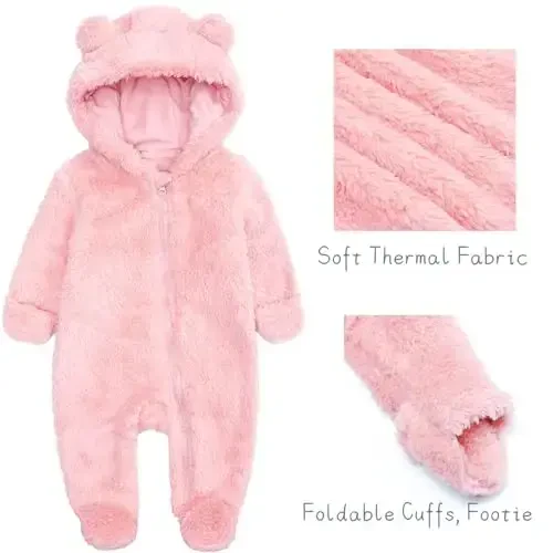 Newborn Baby Romper Fleece Onesie Jumpsuit Toddler Warm Hooded Outwear Outfits for Infant - 3