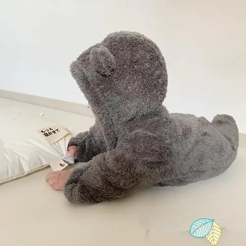 Newborn Baby Romper Fleece Onesie Jumpsuit Toddler Warm Hooded Outwear Outfits for Infant - 4