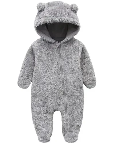 Newborn Baby Romper Fleece Onesie Jumpsuit Toddler Warm Hooded Outwear Outfits for Infant 