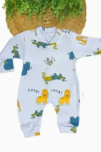 Newborn Baby Safari Print Snap-Button Newborn Baby Jumpsuit Unisex 100% Cotton Flexible 1-3-6 Months-BEBEMAVİ - 2