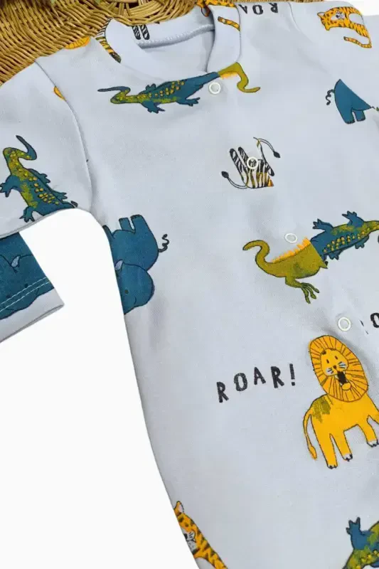 Newborn Baby Safari Print Snap-Button Newborn Baby Jumpsuit Unisex 100% Cotton Flexible 1-3-6 Months-BEBEMAVİ - 3