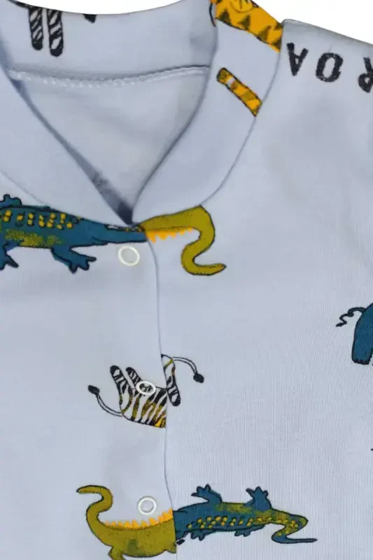 Newborn Baby Safari Print Snap-Button Newborn Baby Jumpsuit Unisex 100% Cotton Flexible 1-3-6 Months-BEBEMAVİ - 4