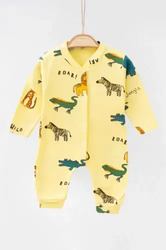 Newborn Baby Safari Print Snap-Front Newborn Baby Romper Unisex 100% Cotton Flexible 1-3-6 Months-YELLOW - 1