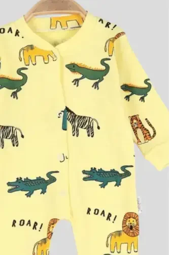 Newborn Baby Safari Print Snap-Front Newborn Baby Romper Unisex 100% Cotton Flexible 1-3-6 Months-YELLOW - DINAMIK ÇOCUK (1)