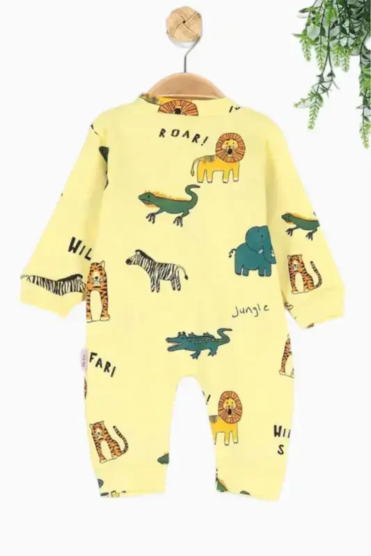 Newborn Baby Safari Print Snap-Front Newborn Baby Romper Unisex 100% Cotton Flexible 1-3-6 Months-YELLOW - 3