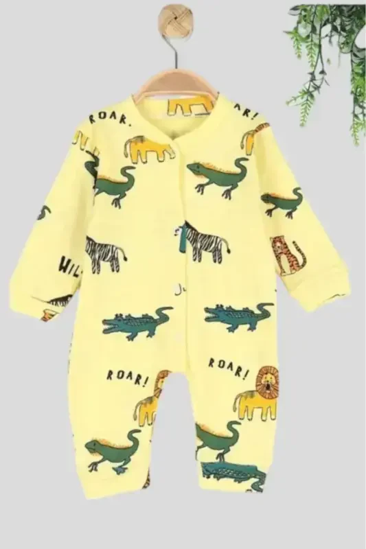Newborn Baby Safari Print Snap-Front Newborn Baby Romper Unisex 100% Cotton Flexible 1-3-6 Months-YELLOW - 4